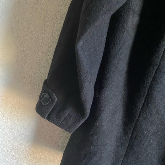 Vtg Fabio Wool Elegant Black Double-Breasted Black Peacoat Office Siren Coat L - Picture 15 of 16